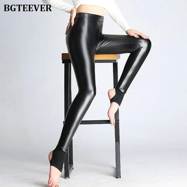 2021 BGTEEVER Spring Autumn Winter Soft PU Leather Pant Women Stretch Skinny Trousers Pencil Leather Leggings Sizes S - 4XL