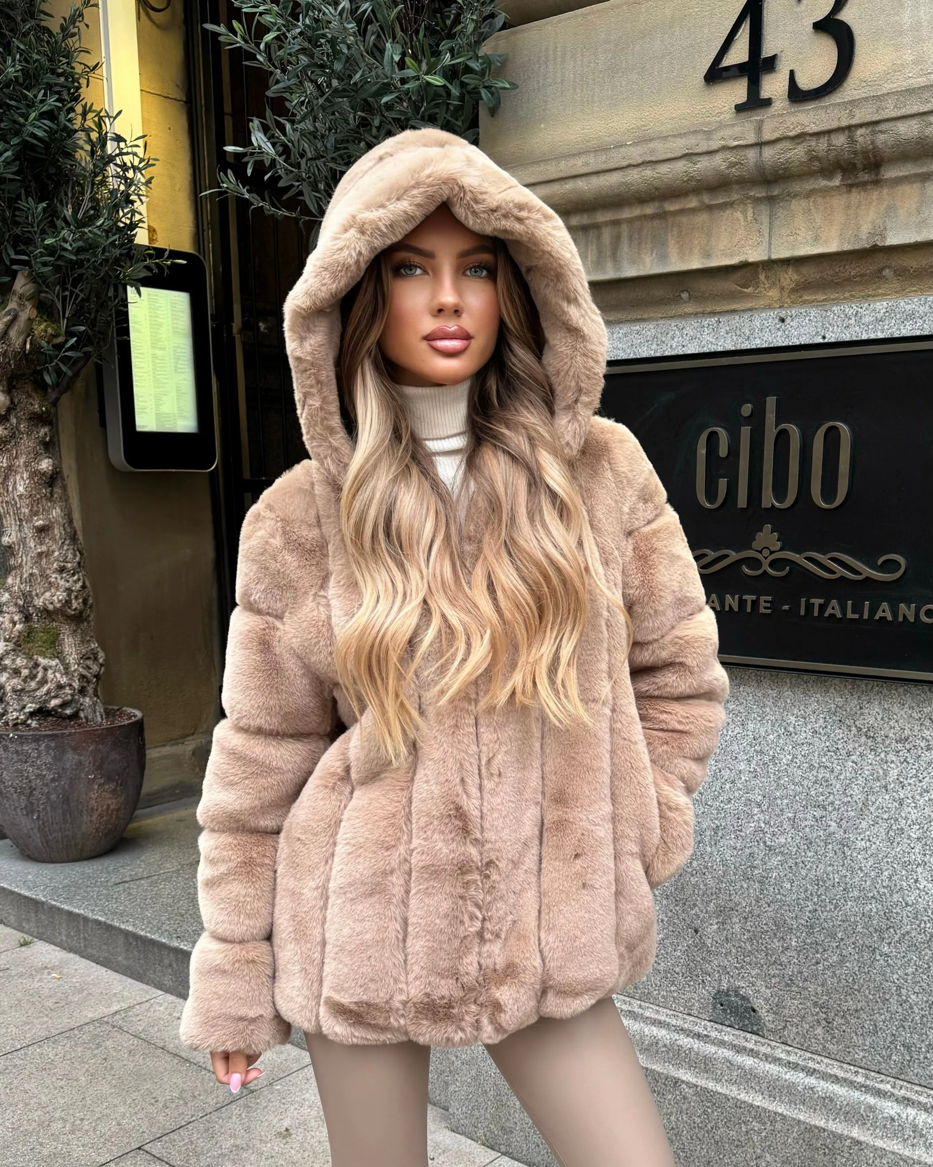 Adele Faux Fur Hooded Coat - Camel