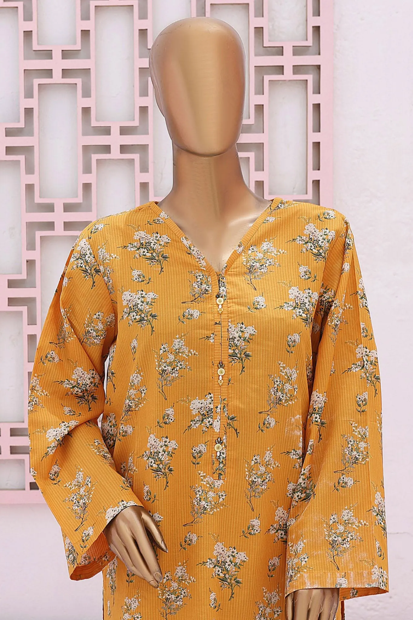 Bin Saeed Stitched 2 Piece Co-Ords Printed Lawn Collection'2024-SMK-684-Mustard