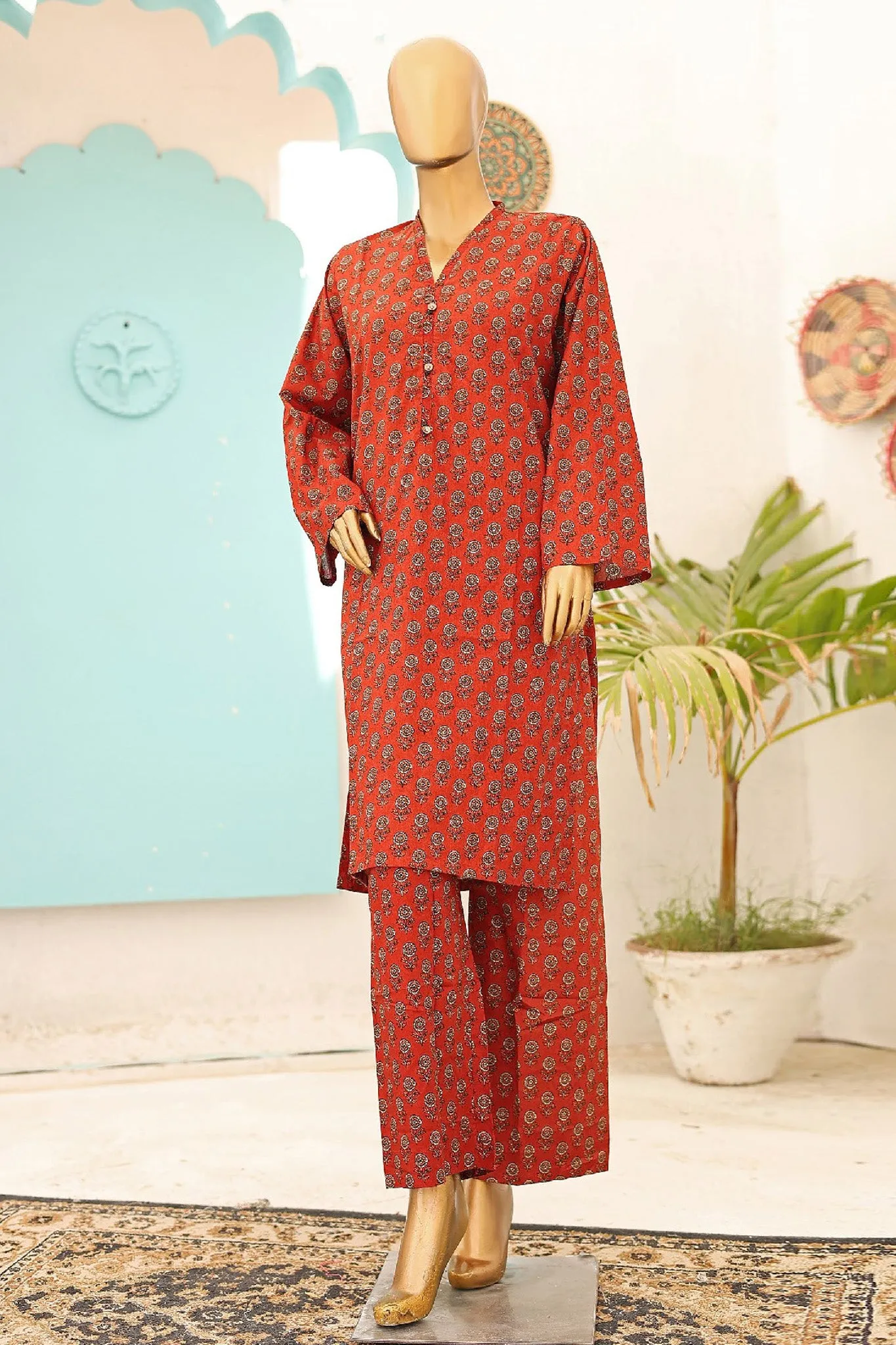 Bin Saeed Stitched 2 Piece Co-Ords Printed Lawn Vol-03 Collection'2024-SMK-888-Rust