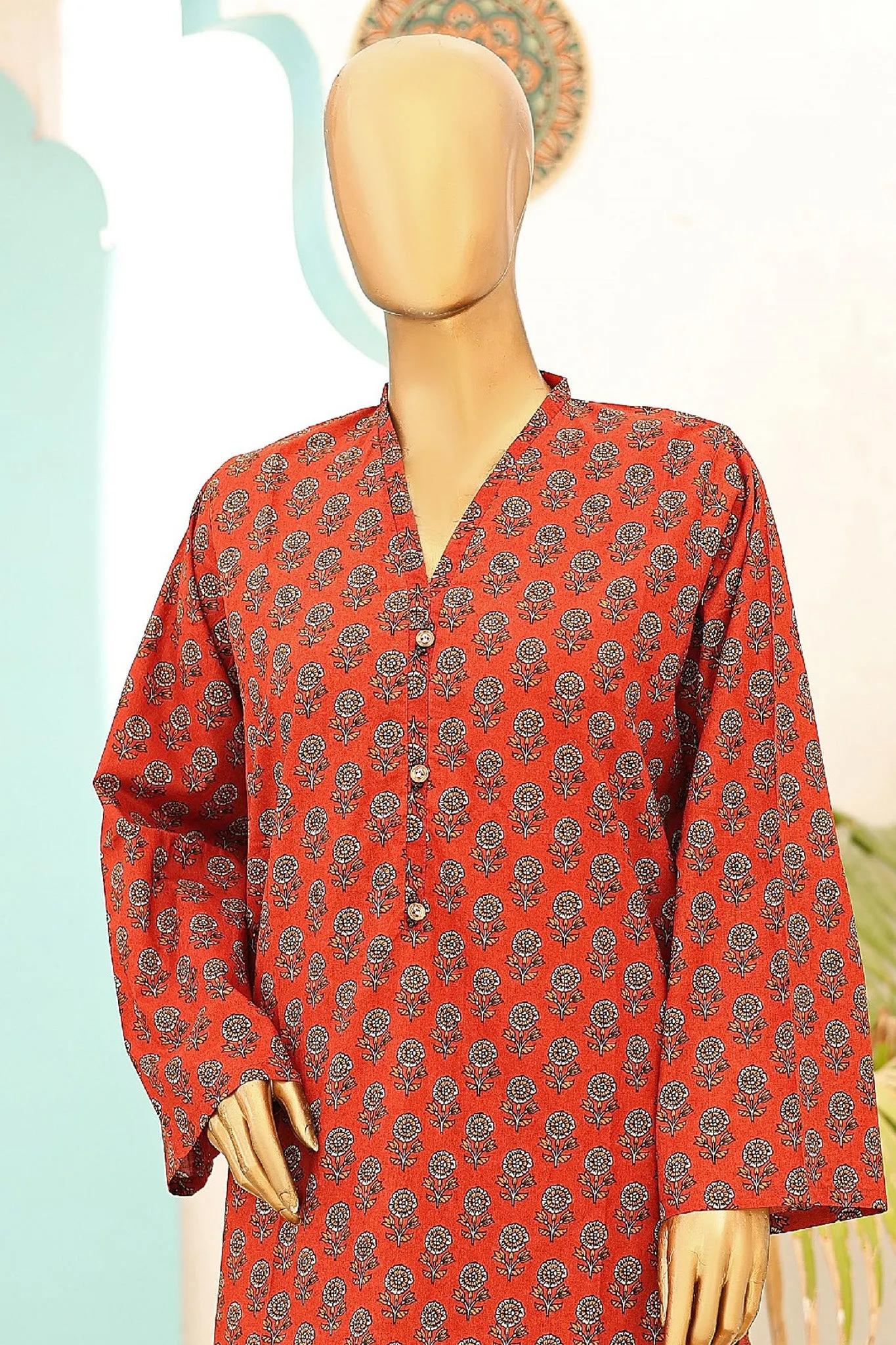 Bin Saeed Stitched 2 Piece Co-Ords Printed Lawn Vol-03 Collection'2024-SMK-888-Rust