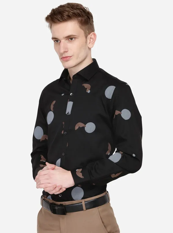 Black & Brown Printed Slim Fit Party Wear Shirt | Wyre