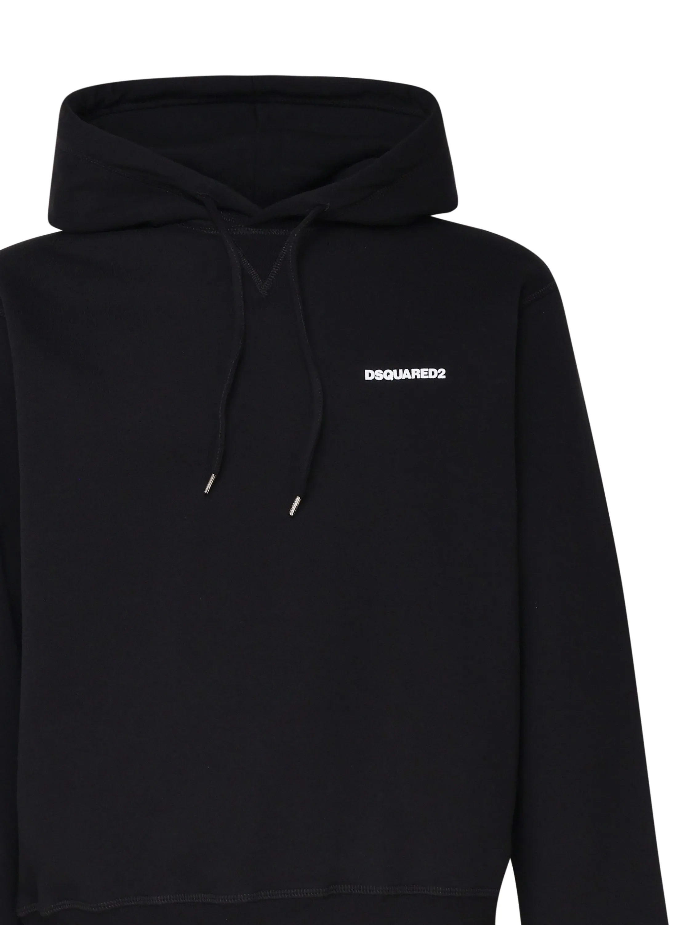 Black Cotton Hoodie with Drawstring