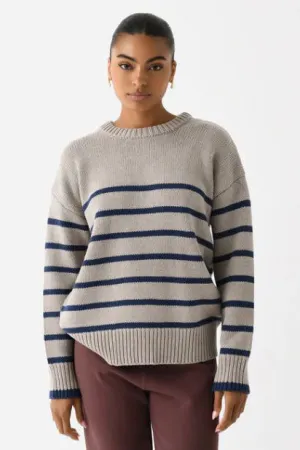 Boyfriend Stripe Sweater - Heather Taupe