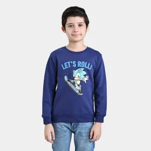 Boys Cotton Terry Sweatshirt Let's Roll-Navy Blue