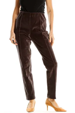 Brown Textured Classic Slim Fit Pants