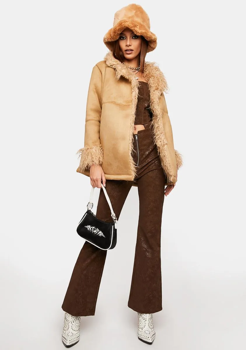 Brown Y2k Faux Fur Jacket