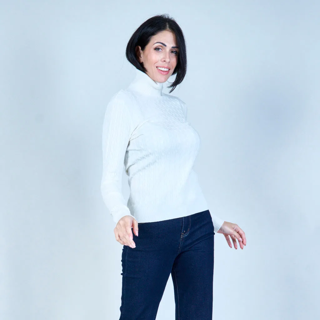 Cable-knit sweater with turtleneck wholesale