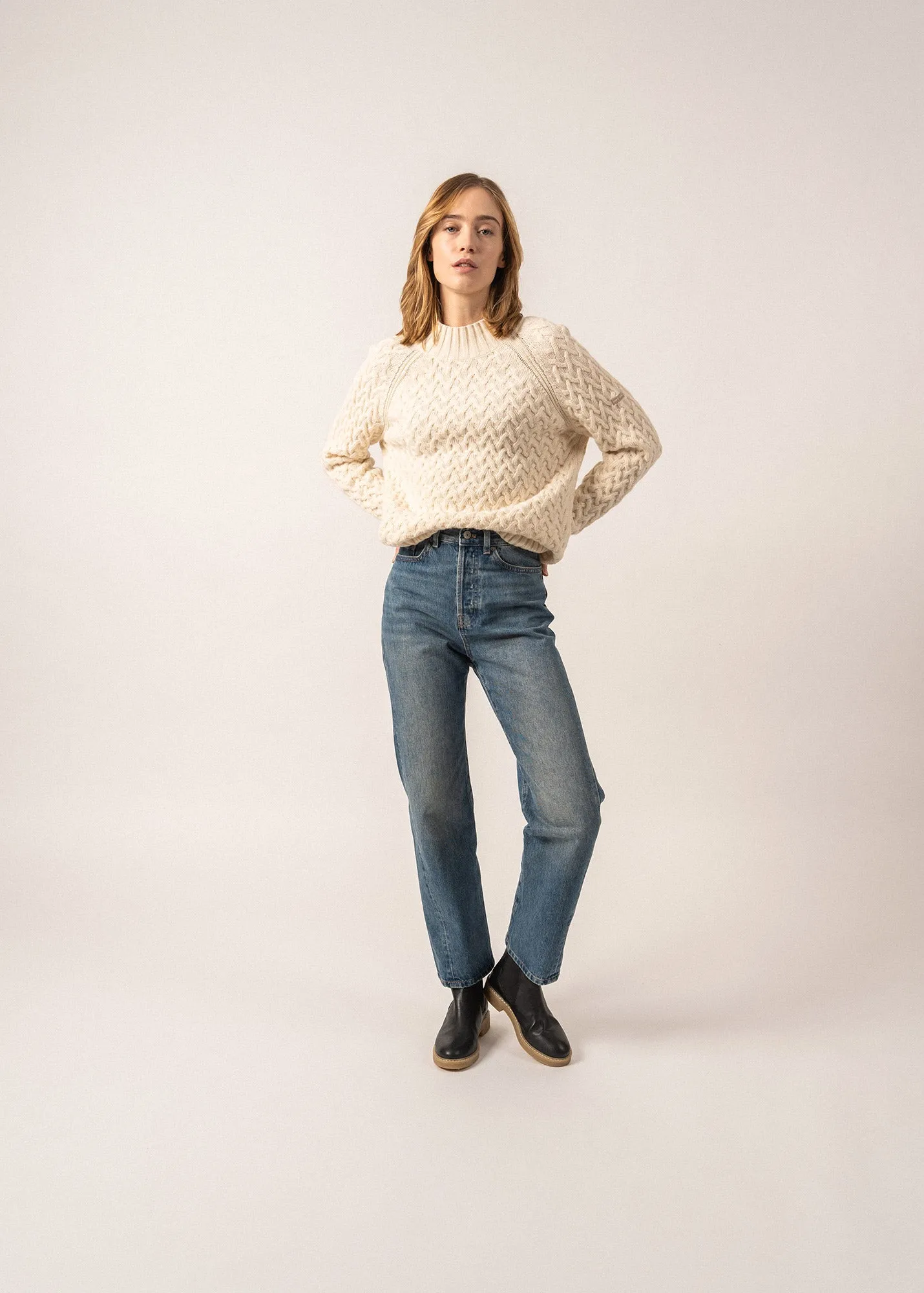 CARDIFF - Mock Neck Sweater with Raglan Sleeves | Wool Blend (WINTER WHITE)