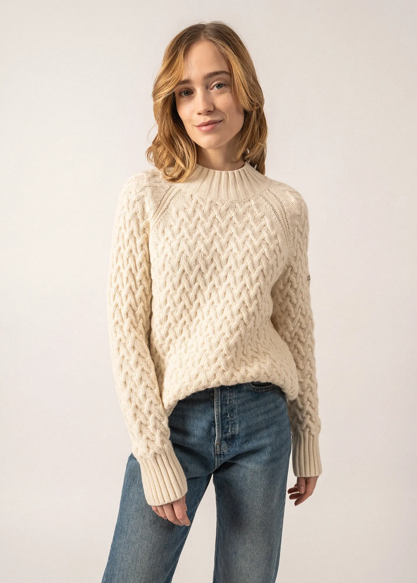 CARDIFF - Mock Neck Sweater with Raglan Sleeves | Wool Blend (WINTER WHITE)