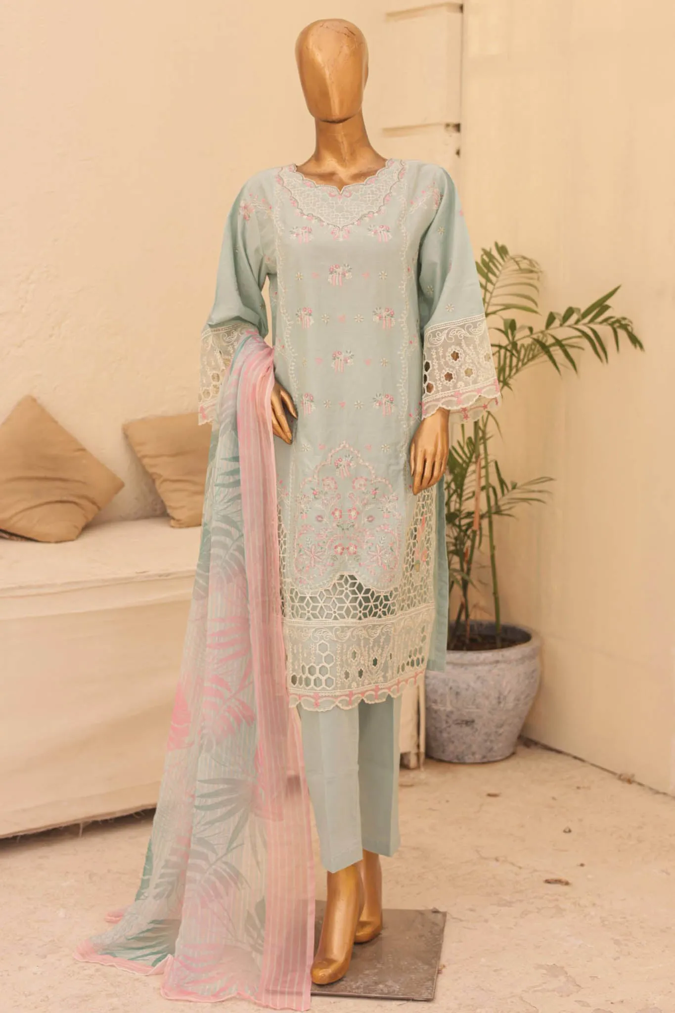 Chamak Damak By Bin Saeed Stitched 3 Piece Festive Emb Eid Lawn Collection'2024-FL-573-Mint