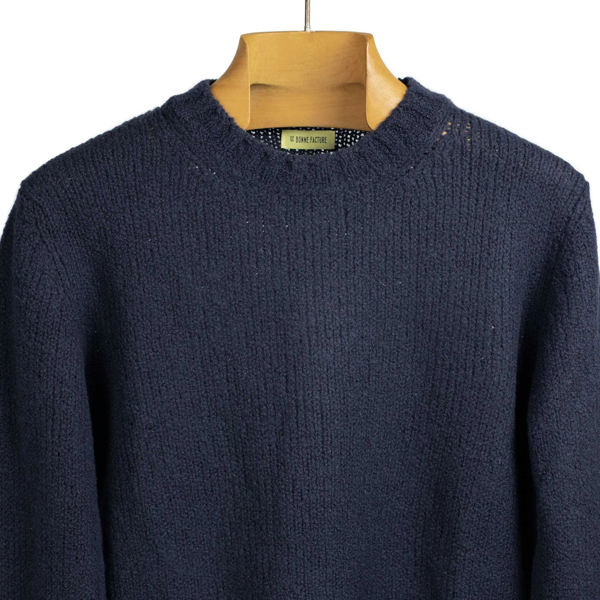 Crewneck sweater in navy boucle wool