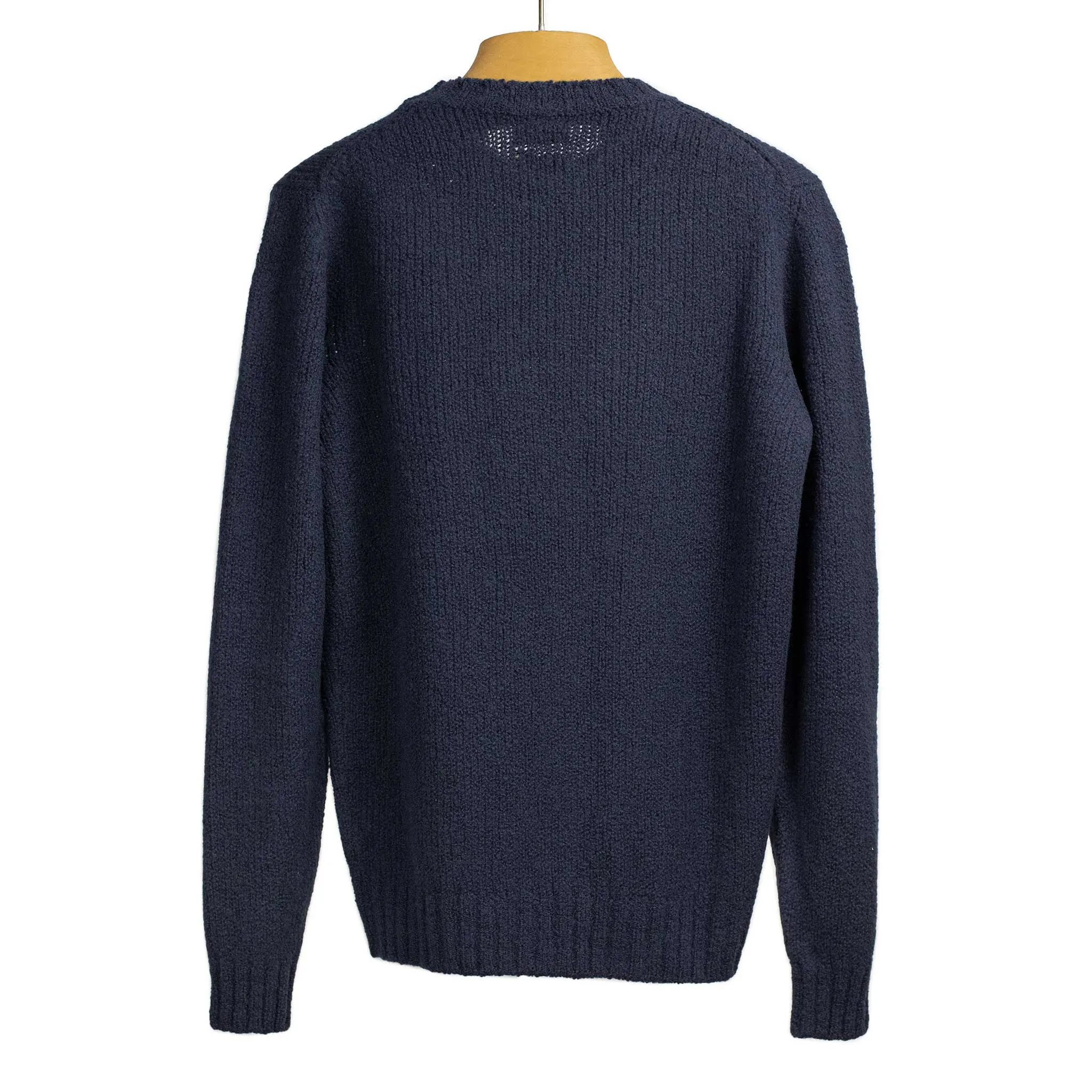 Crewneck sweater in navy boucle wool