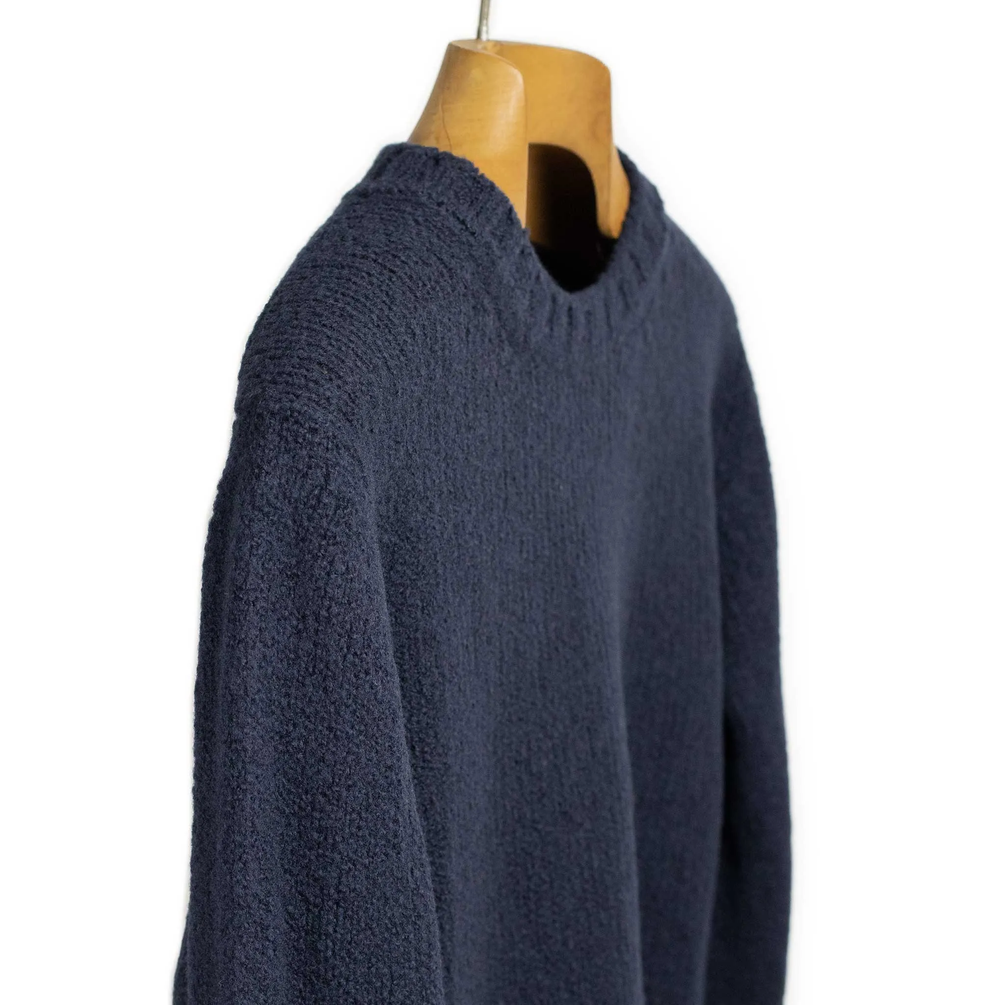 Crewneck sweater in navy boucle wool