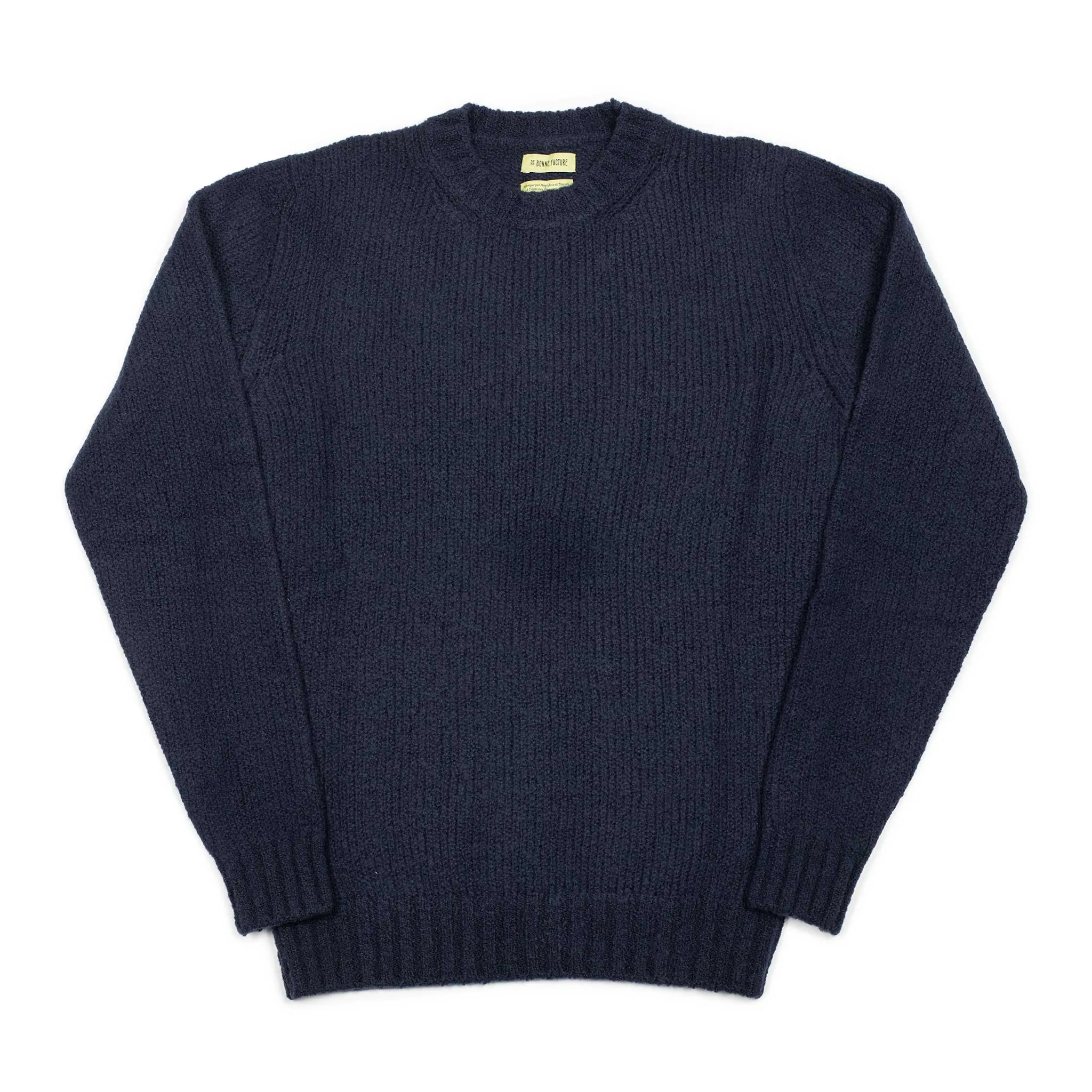 Crewneck sweater in navy boucle wool