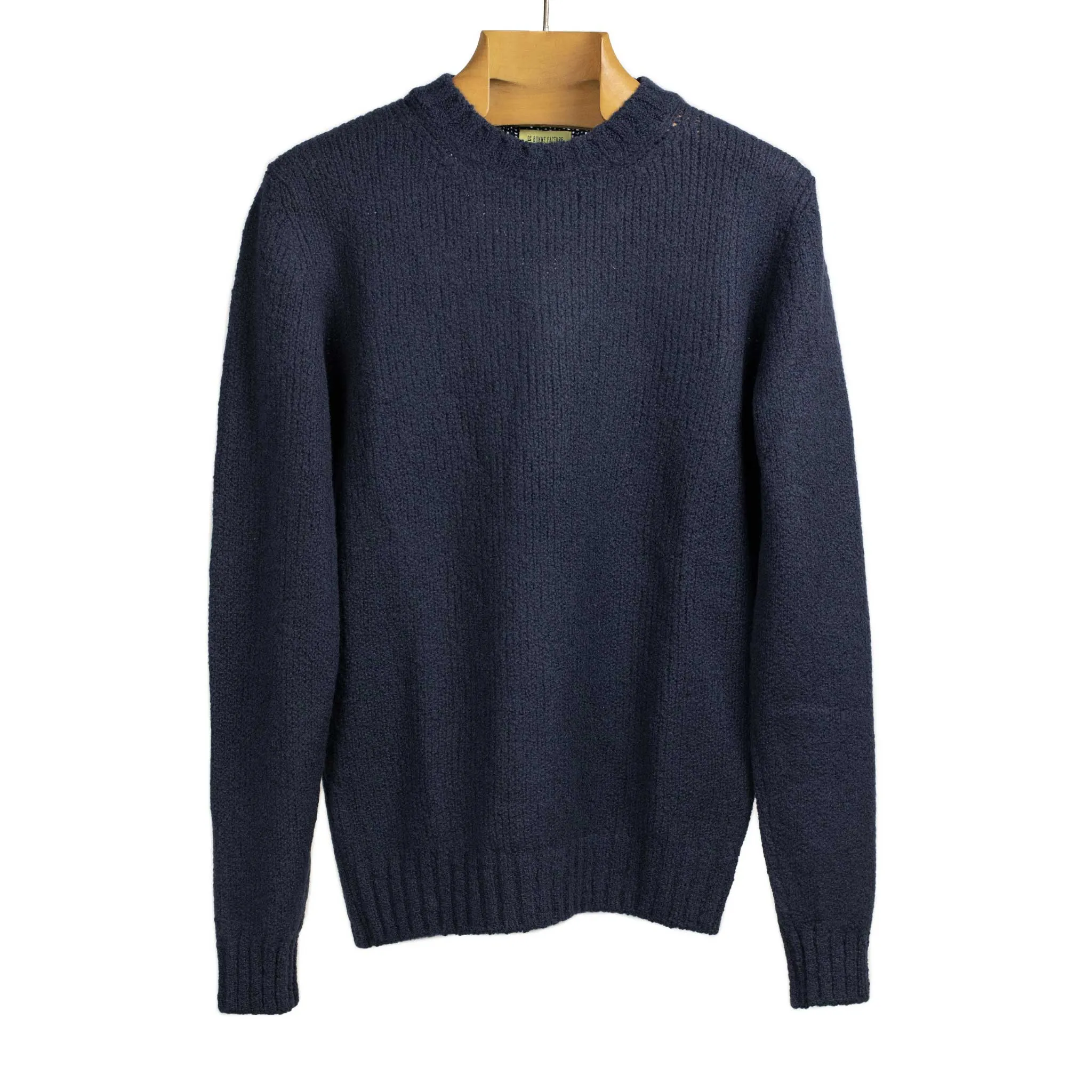 Crewneck sweater in navy boucle wool