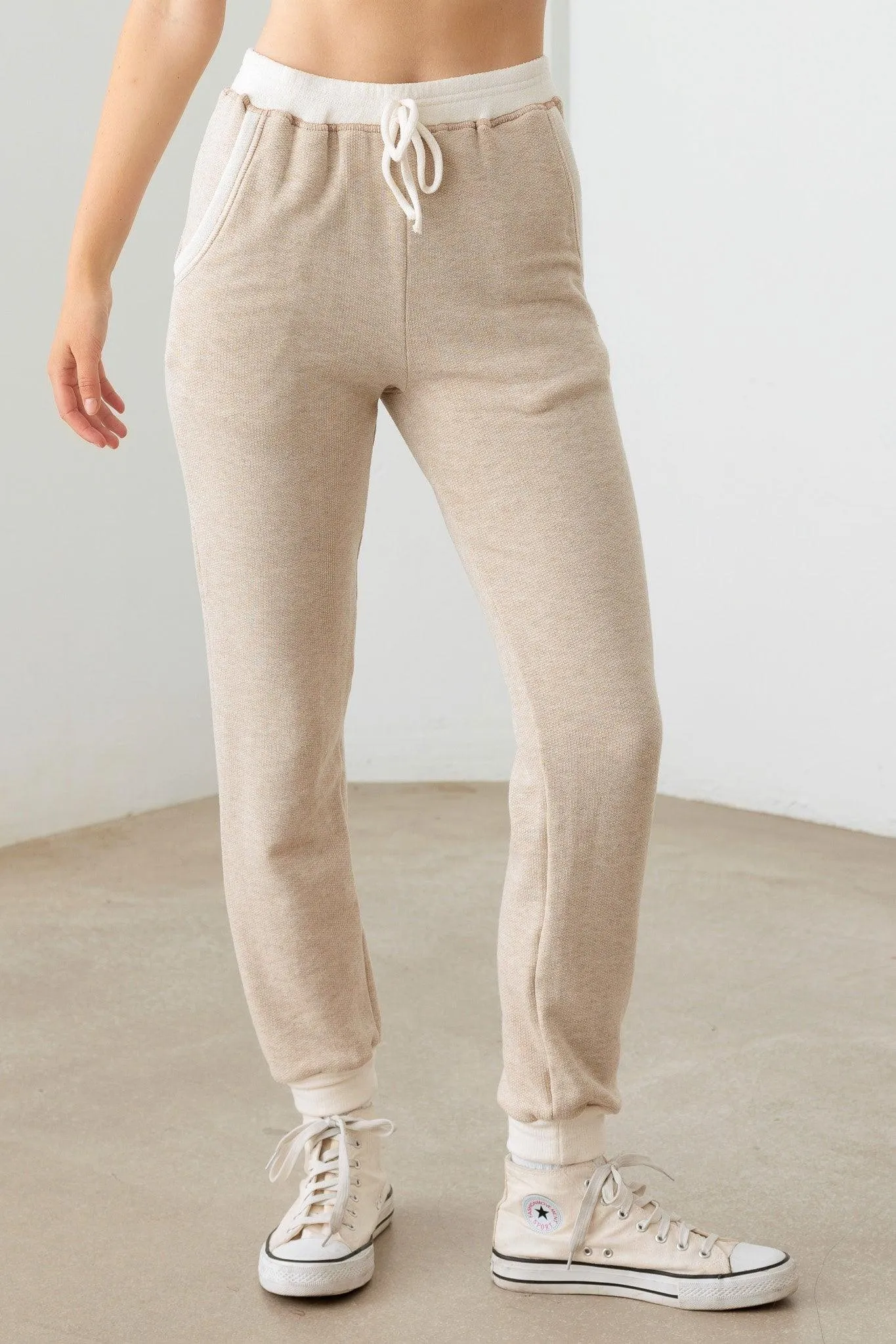 Drawstring Cream Trim Soft Jogger Pants