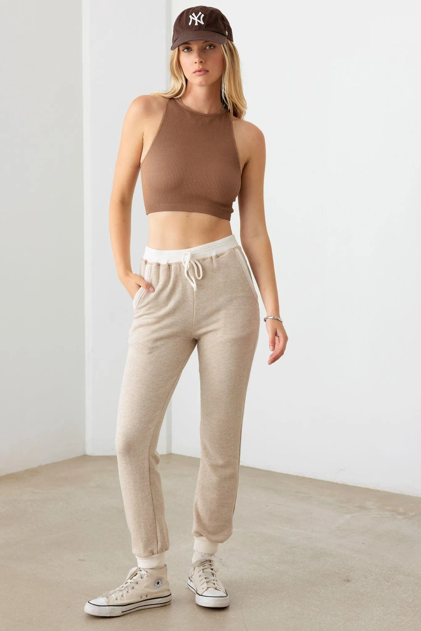 Drawstring Cream Trim Soft Jogger Pants