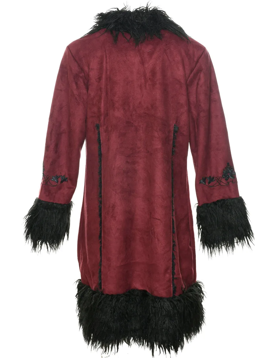 Embroidered Faux Suede Y2K Coat - M