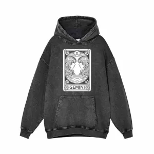 Gemini Tarot Card Horoscope Vintage Washed Hoodie