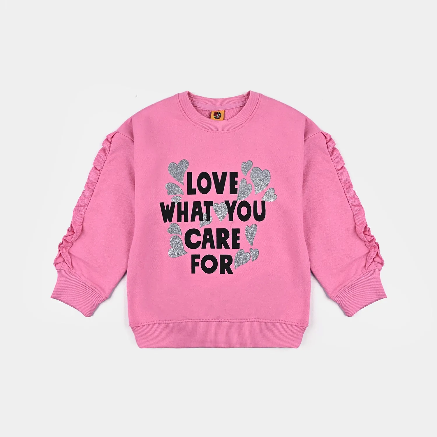 Girls Cotton Terry Sweatshirt Love What You Care-Sachet Pink