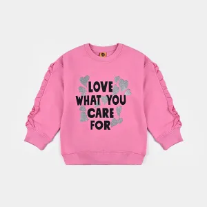 Girls Cotton Terry Sweatshirt Love What You Care-Sachet Pink