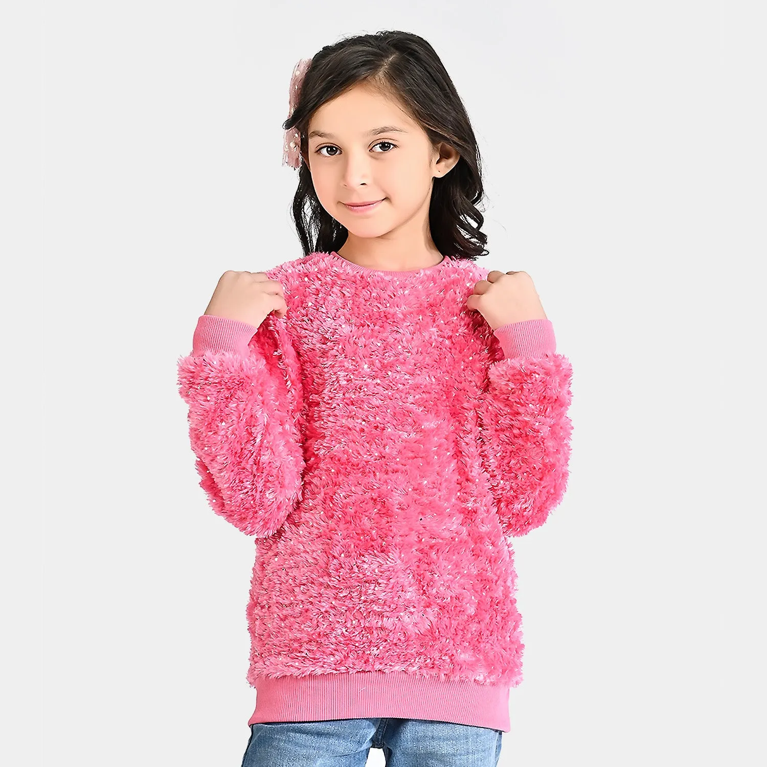 Girls Jacquard Sweatshirt Golden Polka Dots-Sachet Pink