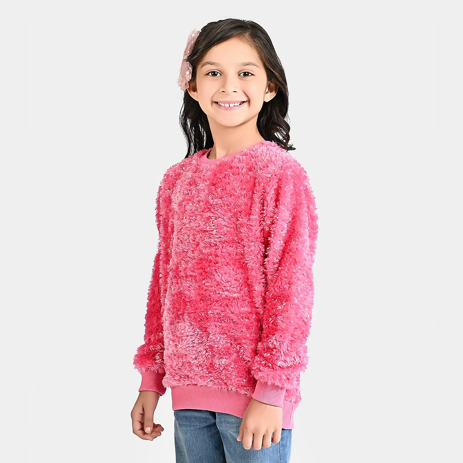 Girls Jacquard Sweatshirt Golden Polka Dots-Sachet Pink