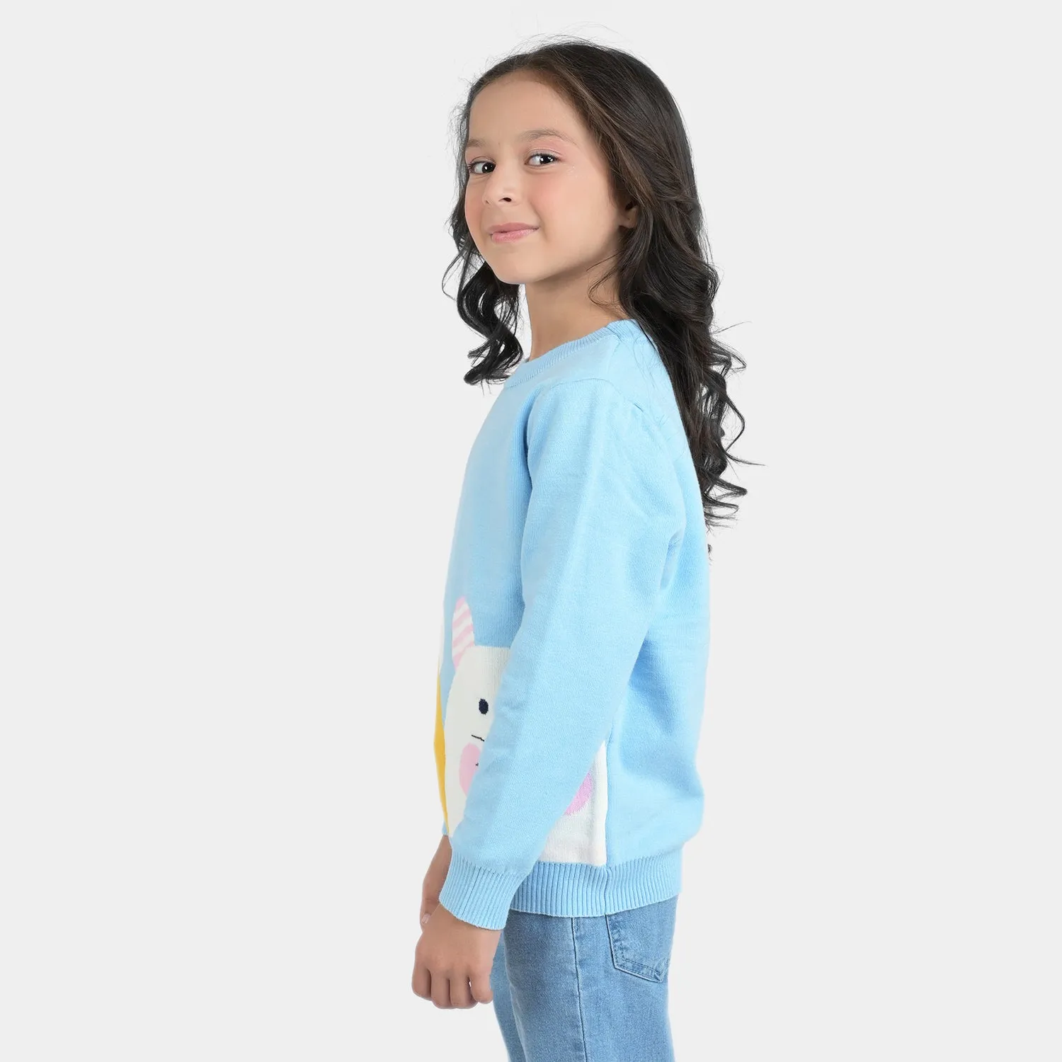 Girls Knitted Sweater Bear - Sky Blue