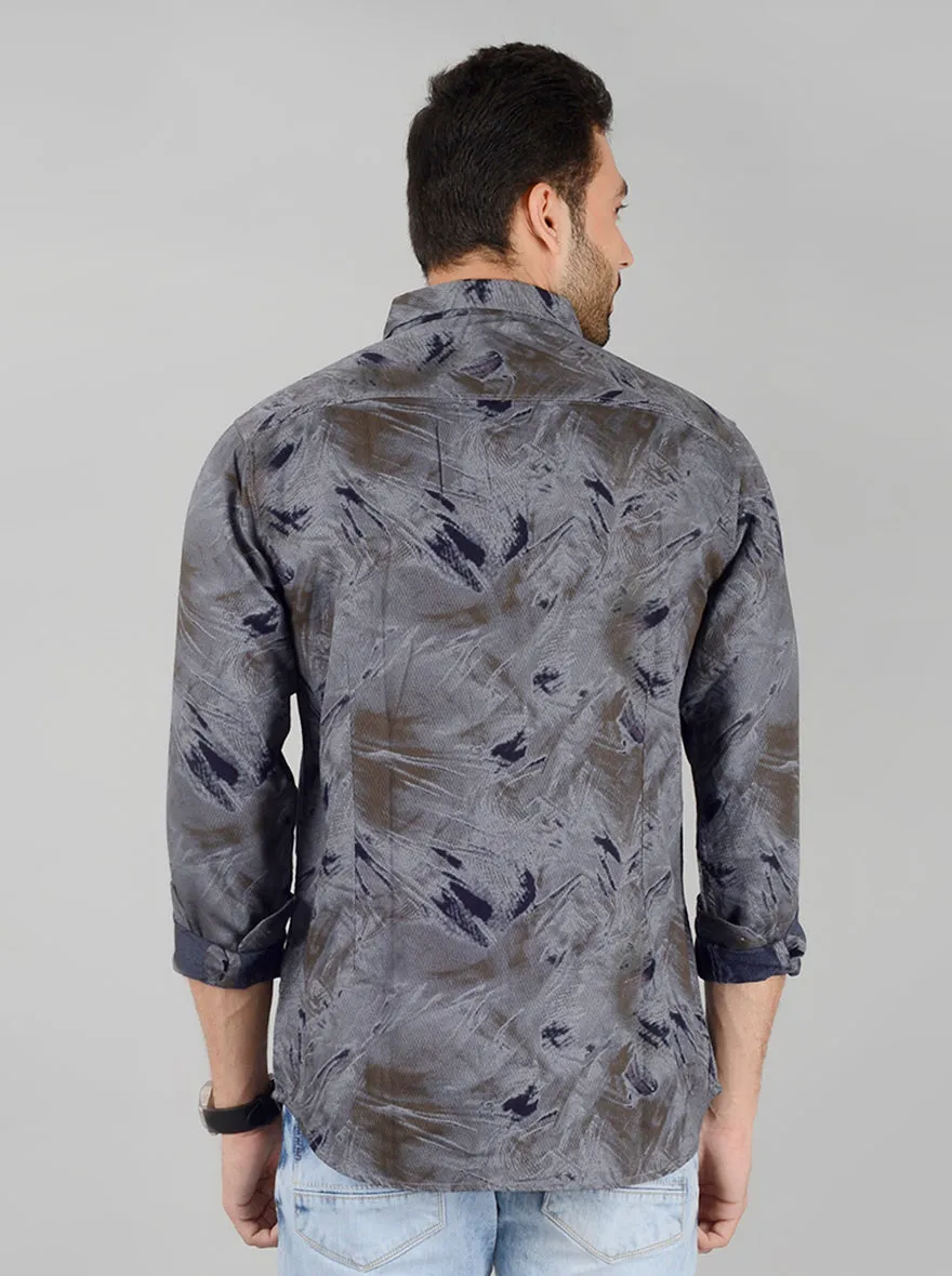 Grey Printed Slim Fit Casual Shirt | JadeBlue