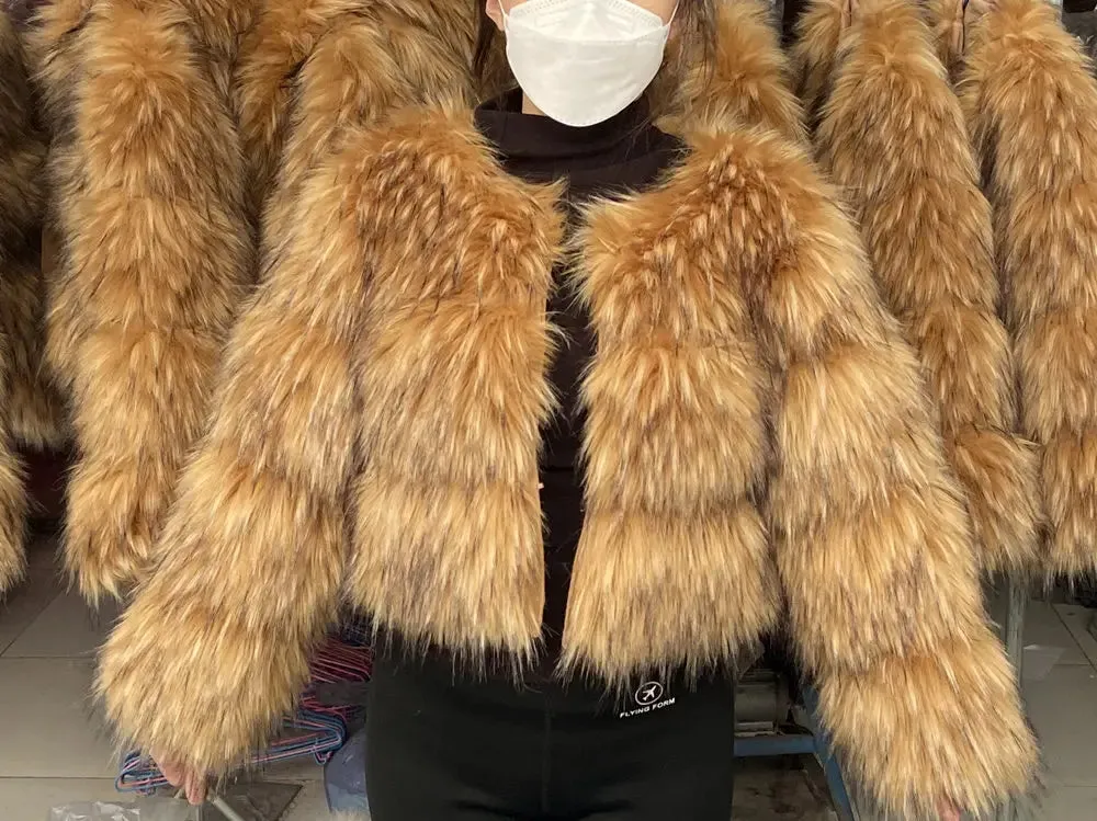 HOOOFUR Faux Fur Coat Women's Jacket Winter Fashion Warm Thick Fox Raccoon Leather Brown Plus Size Especially Fake Fur Cold Coat