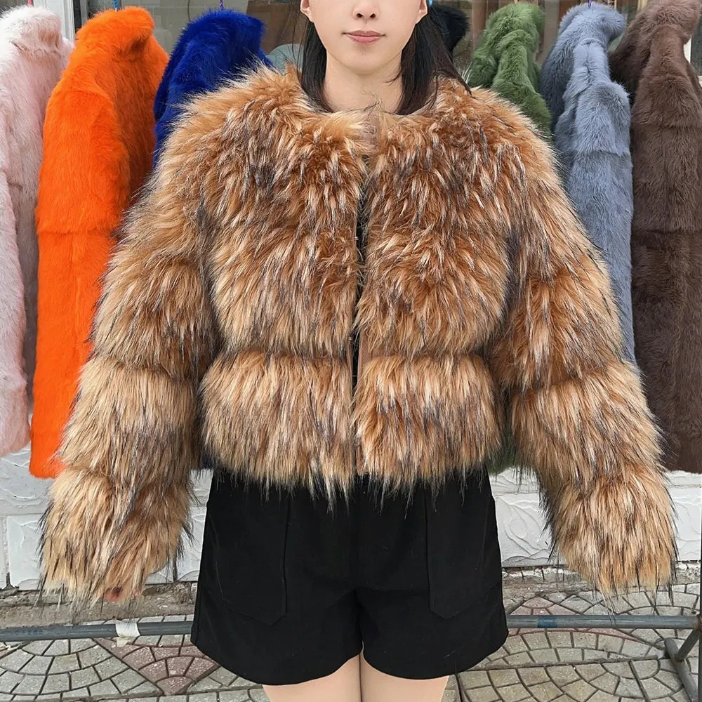 HOOOFUR Faux Fur Coat Women's Jacket Winter Fashion Warm Thick Fox Raccoon Leather Brown Plus Size Especially Fake Fur Cold Coat