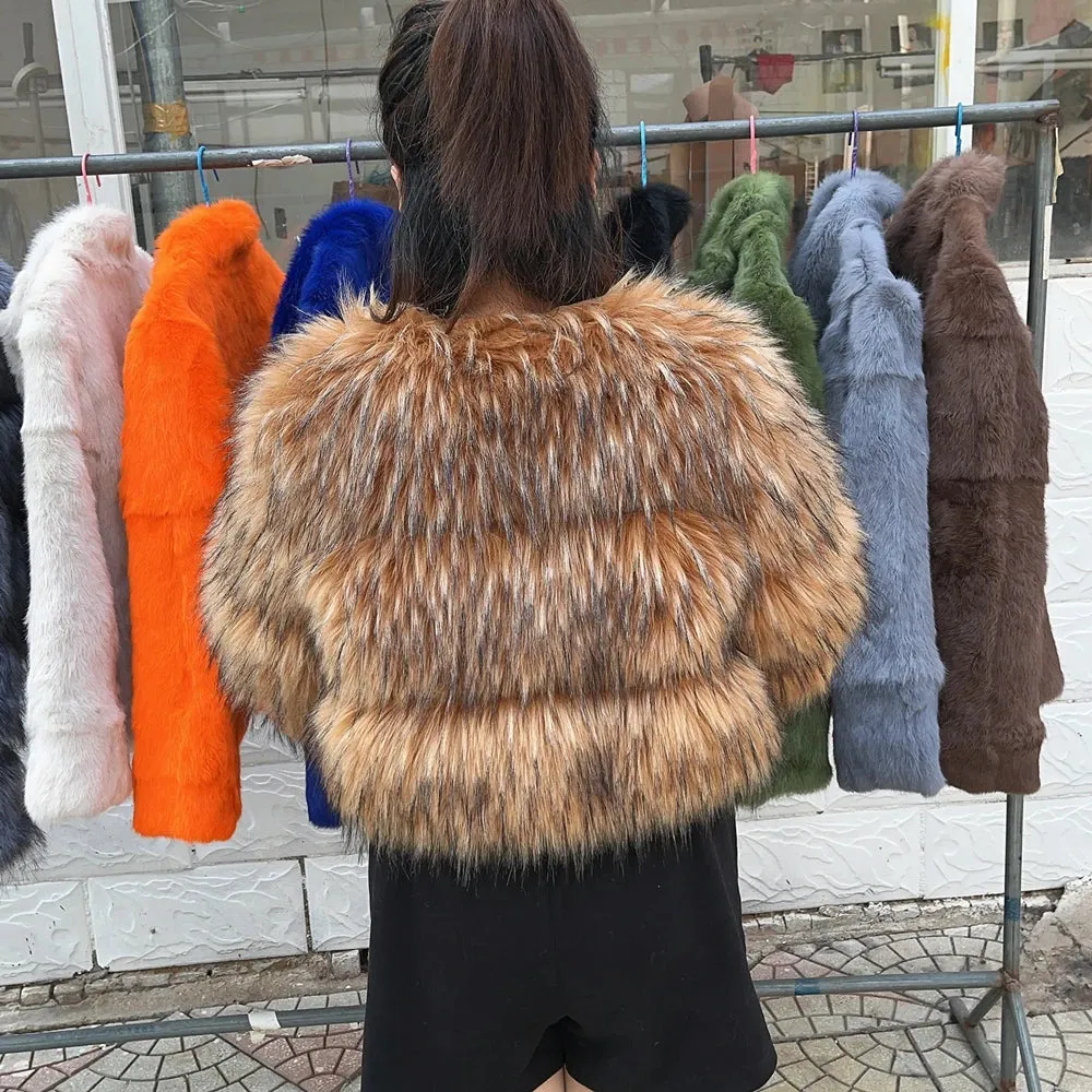 HOOOFUR Faux Fur Coat Women's Jacket Winter Fashion Warm Thick Fox Raccoon Leather Brown Plus Size Especially Fake Fur Cold Coat