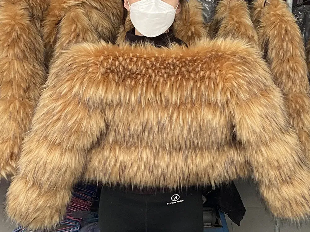 HOOOFUR Faux Fur Coat Women's Jacket Winter Fashion Warm Thick Fox Raccoon Leather Brown Plus Size Especially Fake Fur Cold Coat