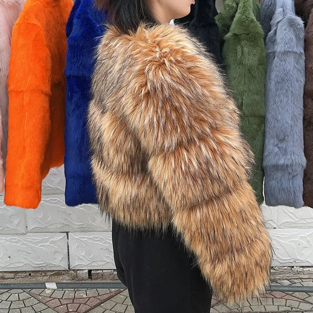 HOOOFUR Faux Fur Coat Women's Jacket Winter Fashion Warm Thick Fox Raccoon Leather Brown Plus Size Especially Fake Fur Cold Coat