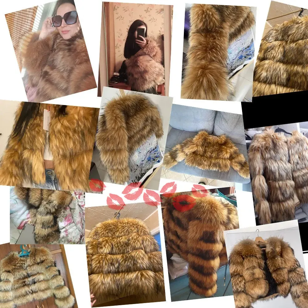 HOOOFUR Faux Fur Coat Women's Jacket Winter Fashion Warm Thick Fox Raccoon Leather Brown Plus Size Especially Fake Fur Cold Coat