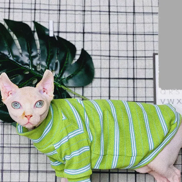 Hypoallergenic Cotton Highneck Stripes Sphynx Sweater