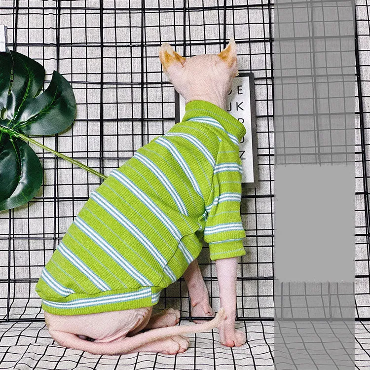 Hypoallergenic Cotton Highneck Stripes Sphynx Sweater