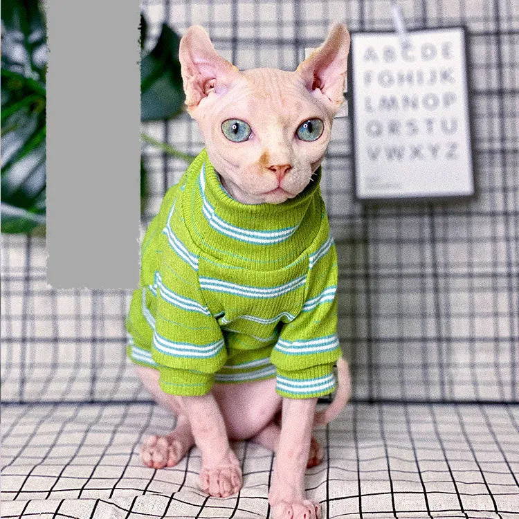 Hypoallergenic Cotton Highneck Stripes Sphynx Sweater