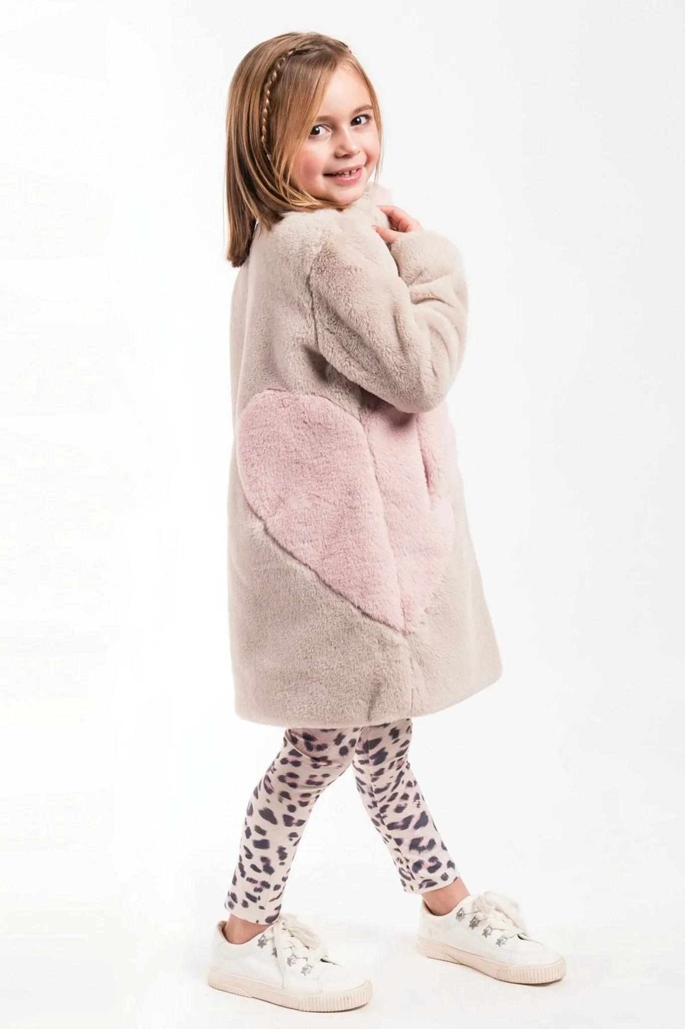 Imoga Collection Frida Pink Heart Long Faux Fur Coat