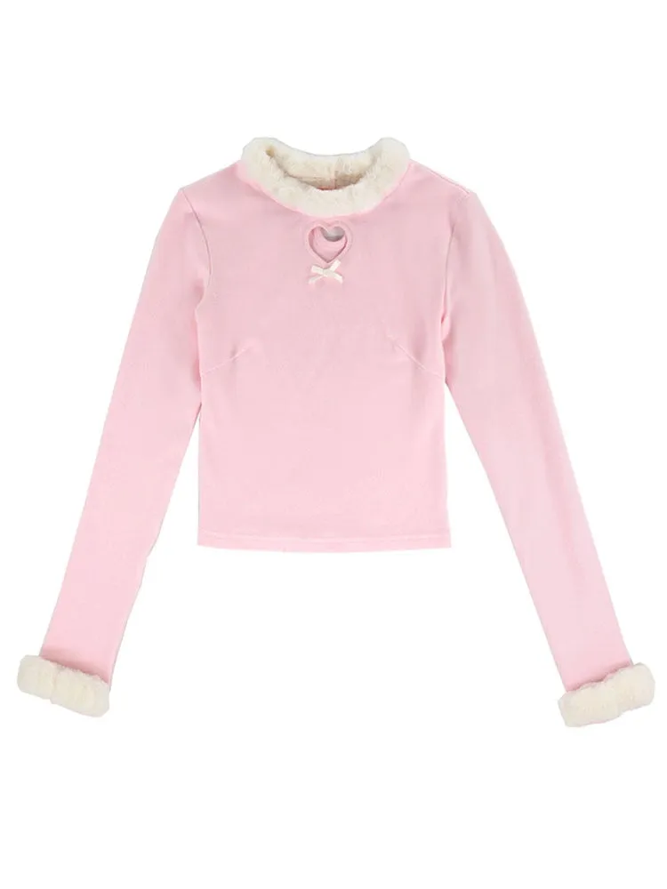 Japanese Pink Sweet Lolita Blouse Women Winter Warm Kawaii Knitted Blouse Female Long Sleeve Tops Korean Style Clothing New