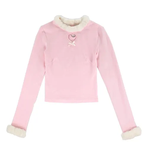 Japanese Pink Sweet Lolita Blouse Women Winter Warm Kawaii Knitted Blouse Female Long Sleeve Tops Korean Style Clothing New