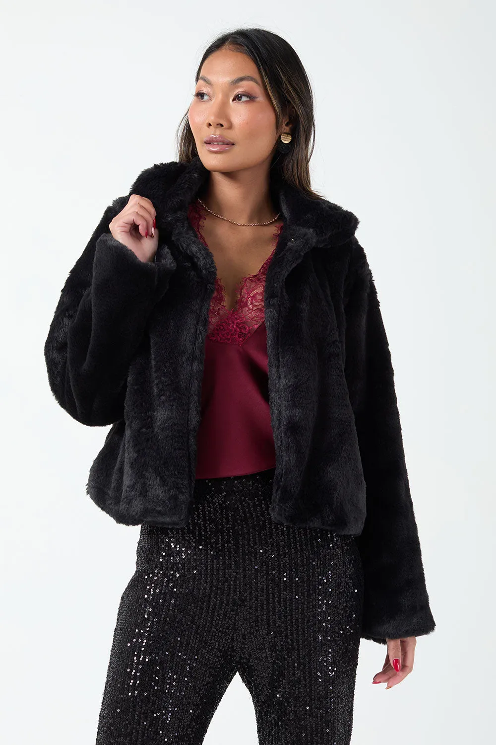 Karen Short Faux Fur Jacket Black