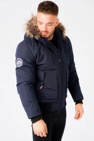 Kennett Taslon Short Parka Coat With Borg Lined Hood In Navy - Tokyo Laundry