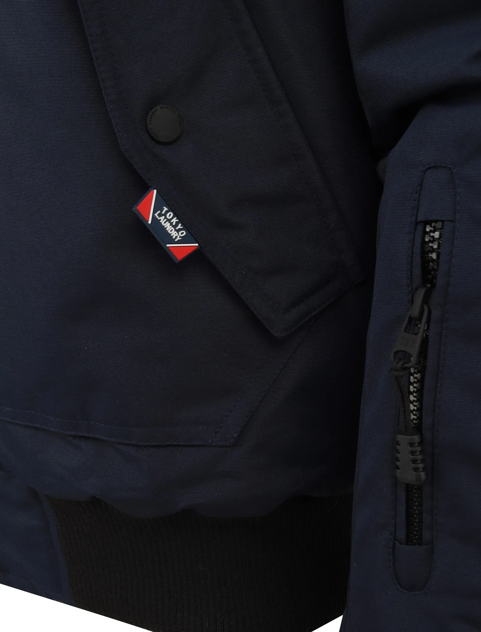 Kennett Taslon Short Parka Coat With Borg Lined Hood In Navy - Tokyo Laundry