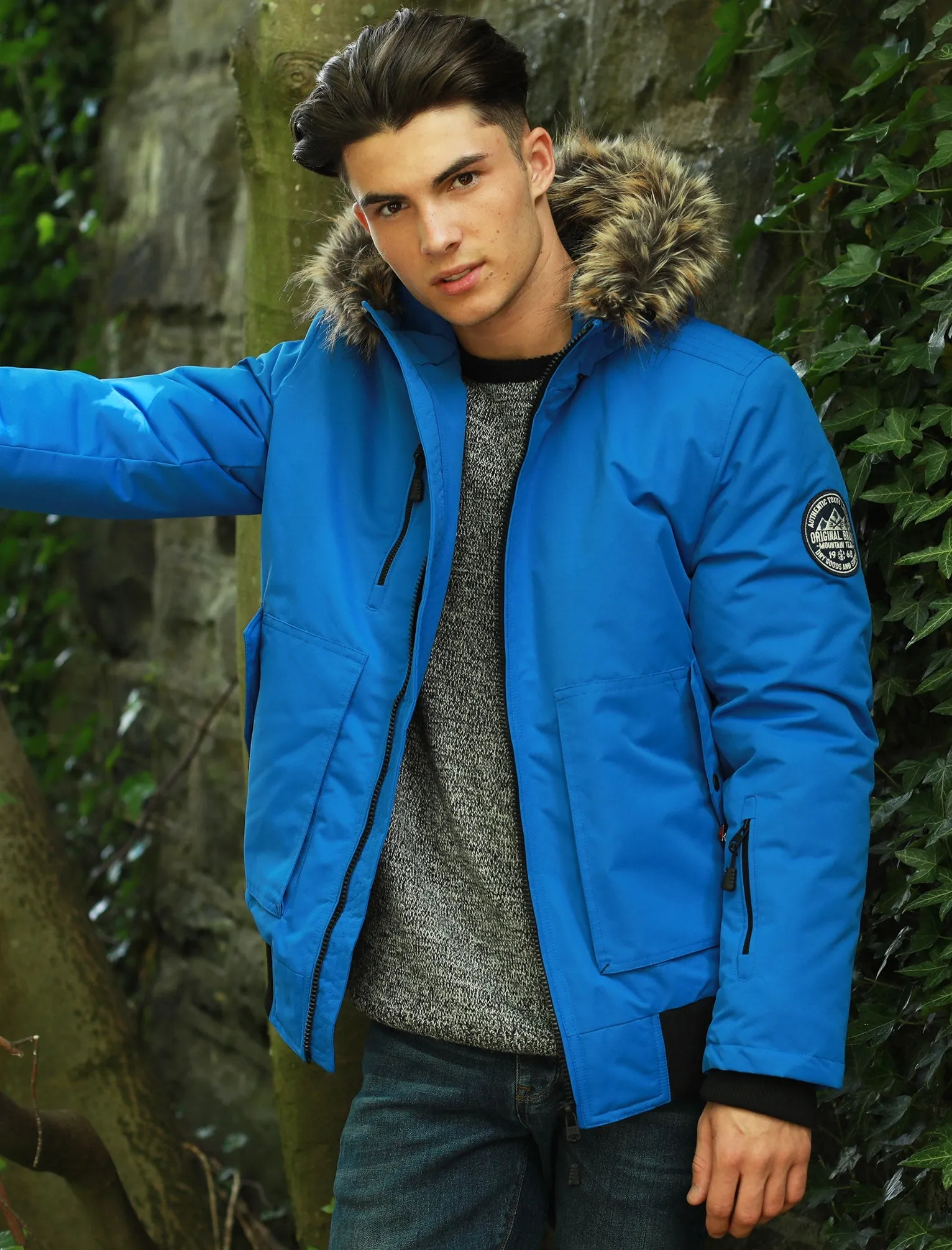 Kennett Taslon Short Parka Coat With Borg Lined Hood In Olympian Blue - Tokyo Laundry