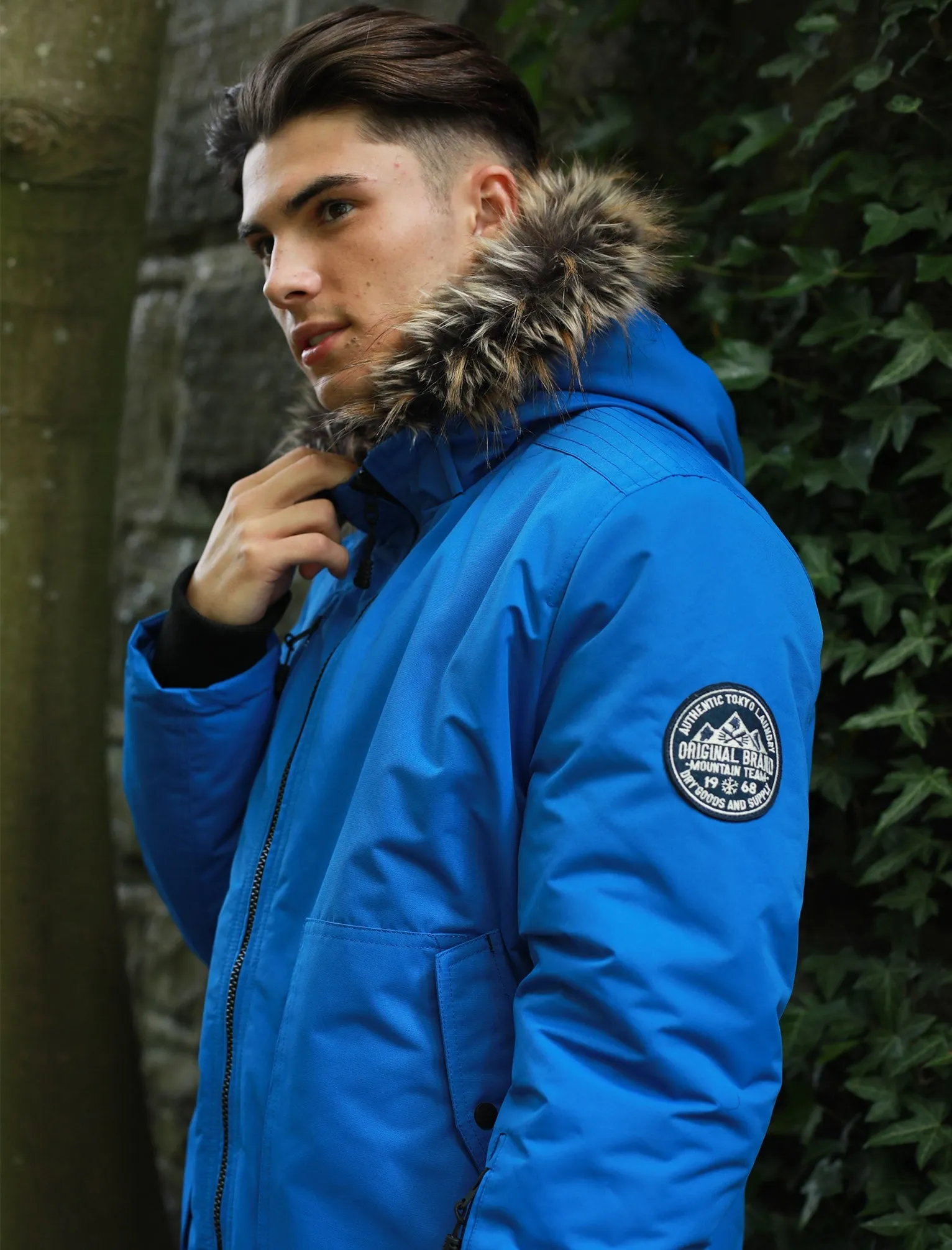 Kennett Taslon Short Parka Coat With Borg Lined Hood In Olympian Blue - Tokyo Laundry