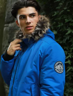 Kennett Taslon Short Parka Coat With Borg Lined Hood In Olympian Blue - Tokyo Laundry