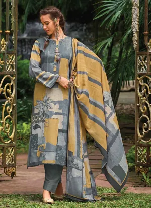 Kilory Pashmina Printed Grey Women Winter Suit Dress Material