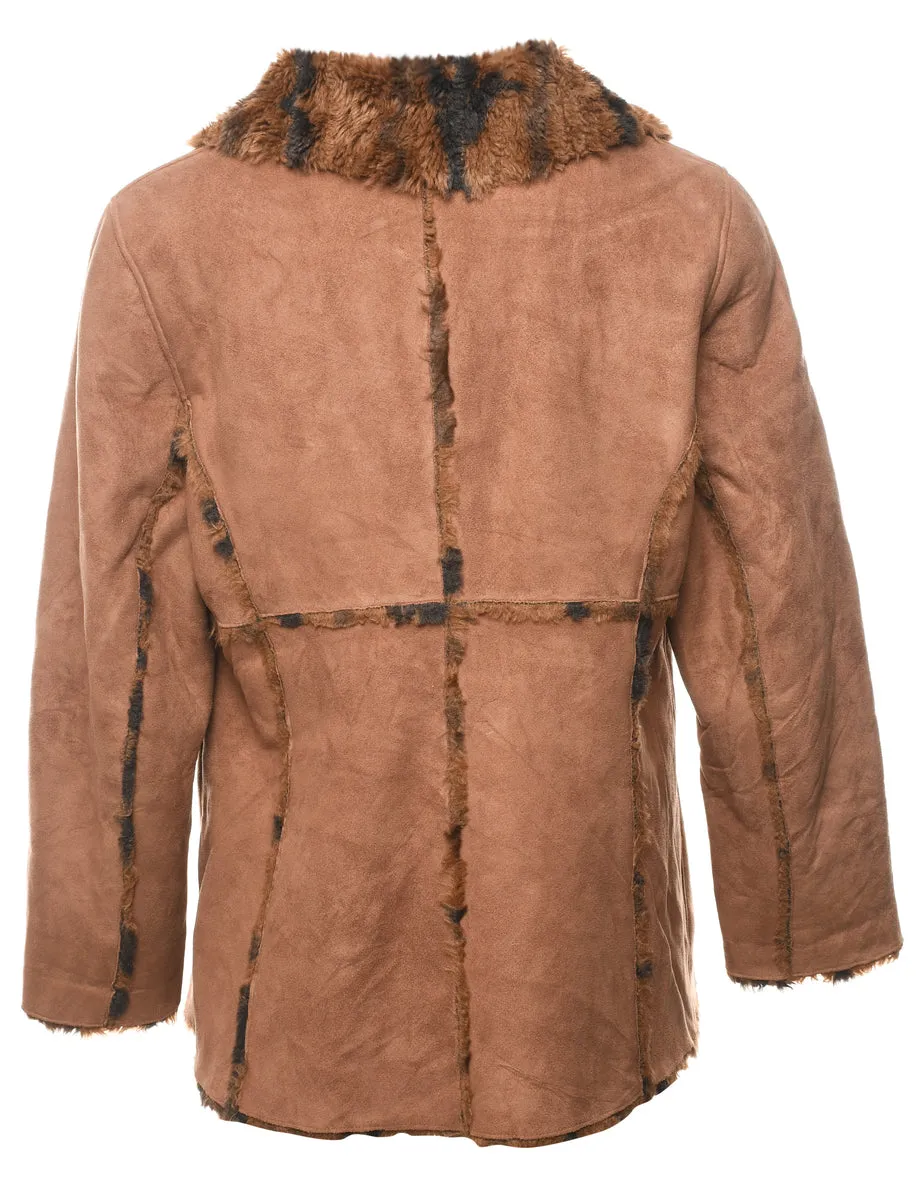 Light Brown & Orange Shearling Lined Coat - L